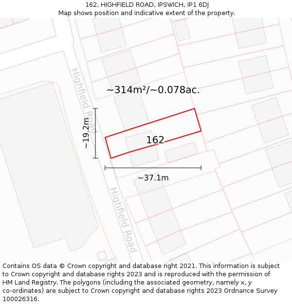 162, HIGHFIELD ROAD, IPSWICH, IP1 6DJ: Plot and title map