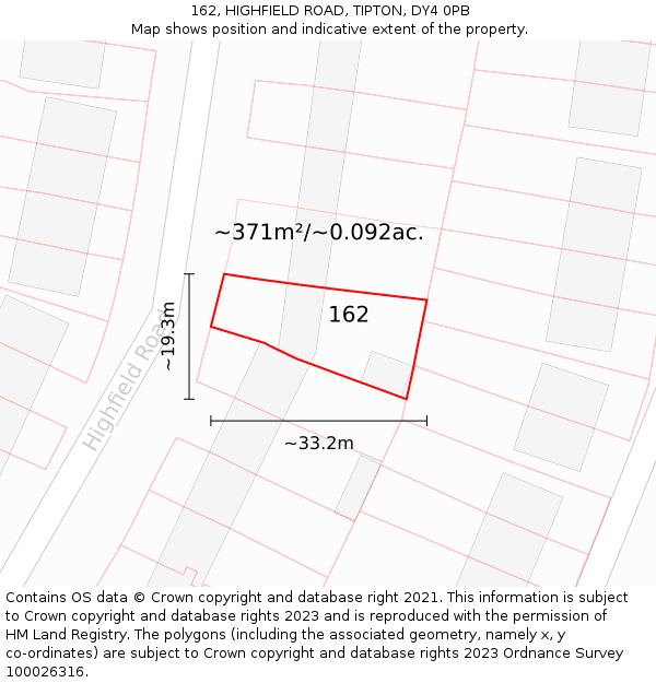 162, HIGHFIELD ROAD, TIPTON, DY4 0PB: Plot and title map