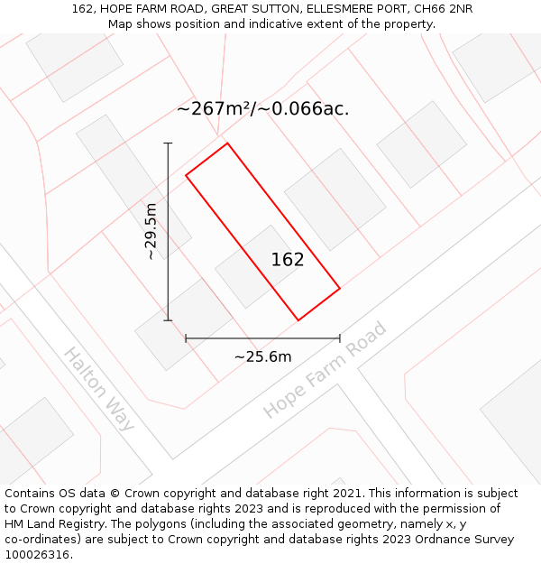 162, HOPE FARM ROAD, GREAT SUTTON, ELLESMERE PORT, CH66 2NR: Plot and title map