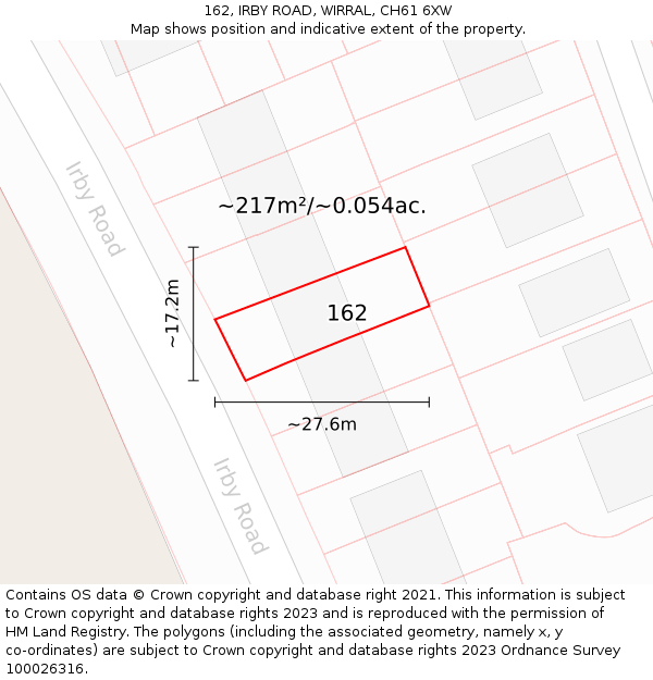 162, IRBY ROAD, WIRRAL, CH61 6XW: Plot and title map