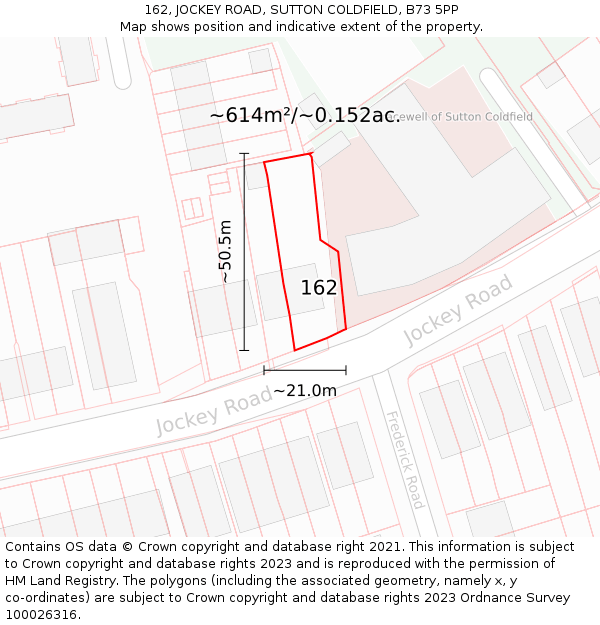 162, JOCKEY ROAD, SUTTON COLDFIELD, B73 5PP: Plot and title map