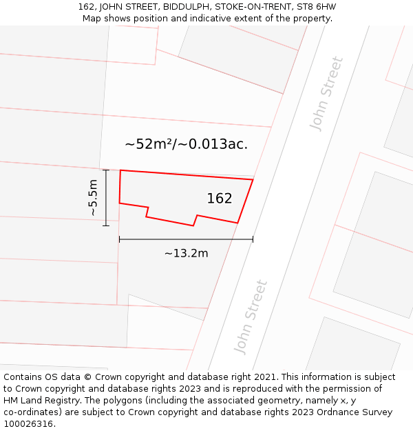 162, JOHN STREET, BIDDULPH, STOKE-ON-TRENT, ST8 6HW: Plot and title map