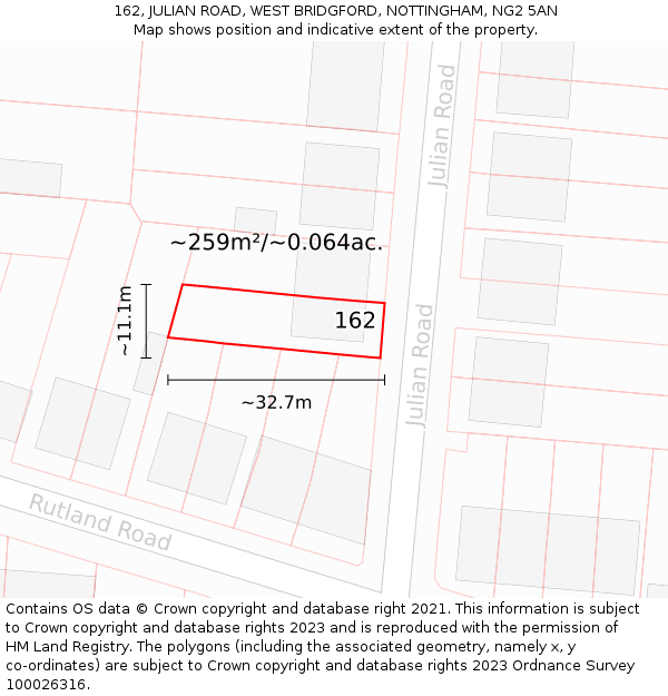 162, JULIAN ROAD, WEST BRIDGFORD, NOTTINGHAM, NG2 5AN: Plot and title map