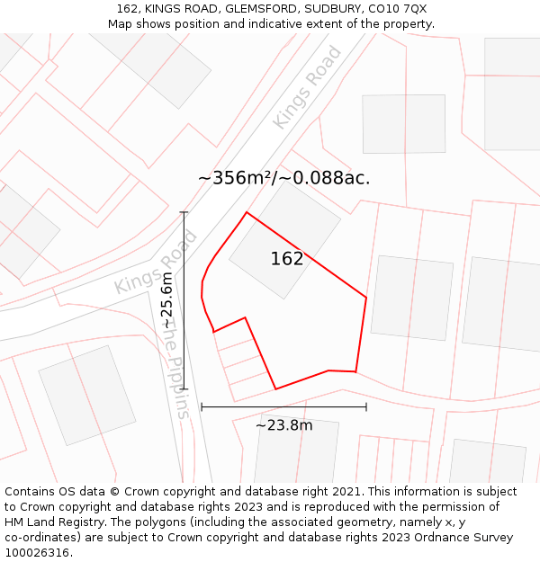 162, KINGS ROAD, GLEMSFORD, SUDBURY, CO10 7QX: Plot and title map