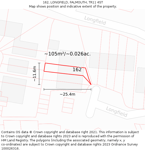 162, LONGFIELD, FALMOUTH, TR11 4ST: Plot and title map