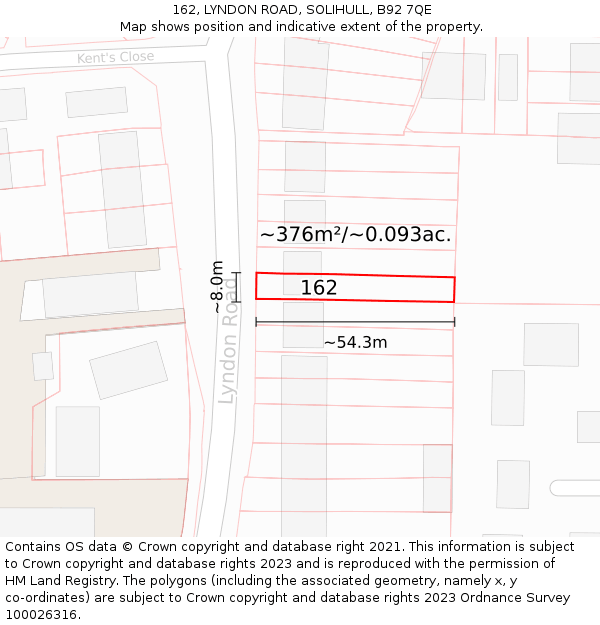 162, LYNDON ROAD, SOLIHULL, B92 7QE: Plot and title map