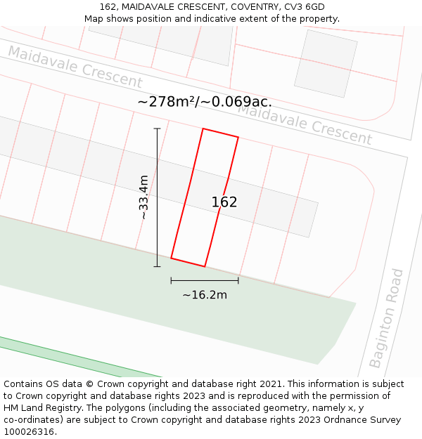 162, MAIDAVALE CRESCENT, COVENTRY, CV3 6GD: Plot and title map