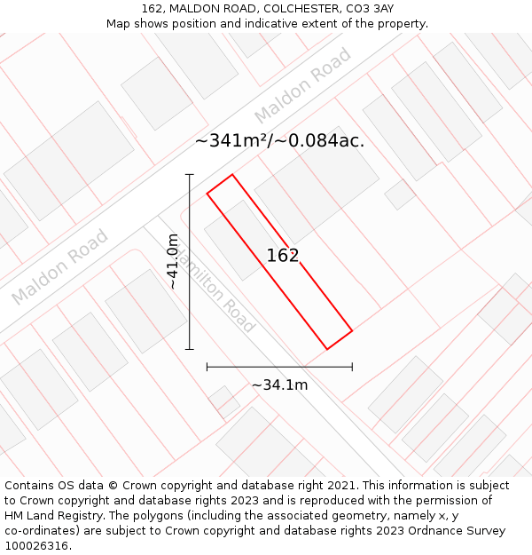 162, MALDON ROAD, COLCHESTER, CO3 3AY: Plot and title map