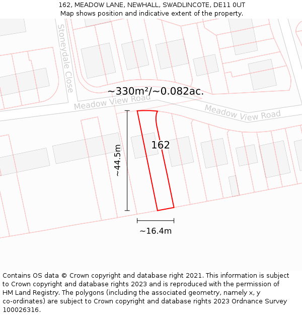 162, MEADOW LANE, NEWHALL, SWADLINCOTE, DE11 0UT: Plot and title map