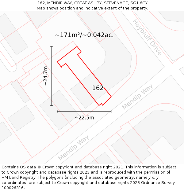 162, MENDIP WAY, GREAT ASHBY, STEVENAGE, SG1 6GY: Plot and title map