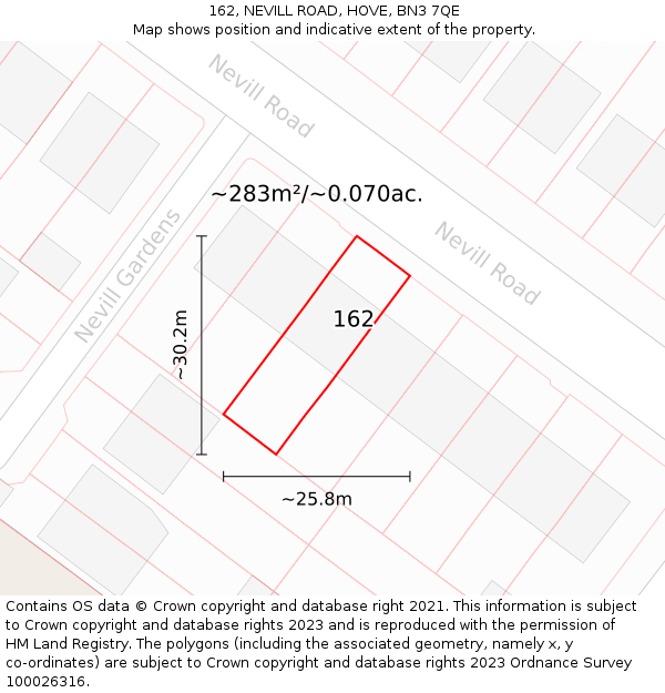 162, NEVILL ROAD, HOVE, BN3 7QE: Plot and title map