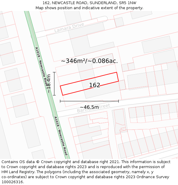 162, NEWCASTLE ROAD, SUNDERLAND, SR5 1NW: Plot and title map