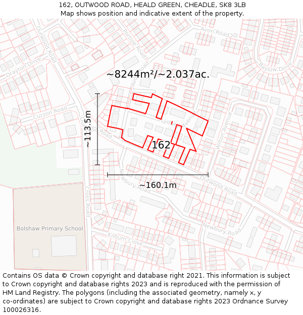 162, OUTWOOD ROAD, HEALD GREEN, CHEADLE, SK8 3LB: Plot and title map