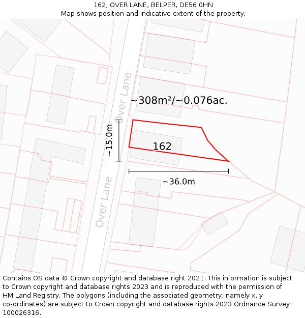 162, OVER LANE, BELPER, DE56 0HN: Plot and title map