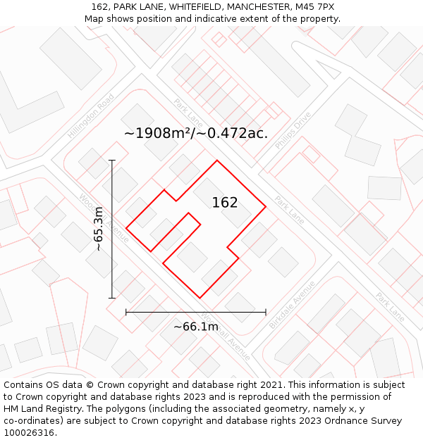 162, PARK LANE, WHITEFIELD, MANCHESTER, M45 7PX: Plot and title map