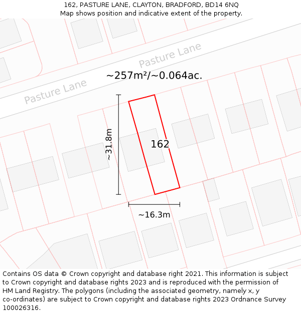 162, PASTURE LANE, CLAYTON, BRADFORD, BD14 6NQ: Plot and title map