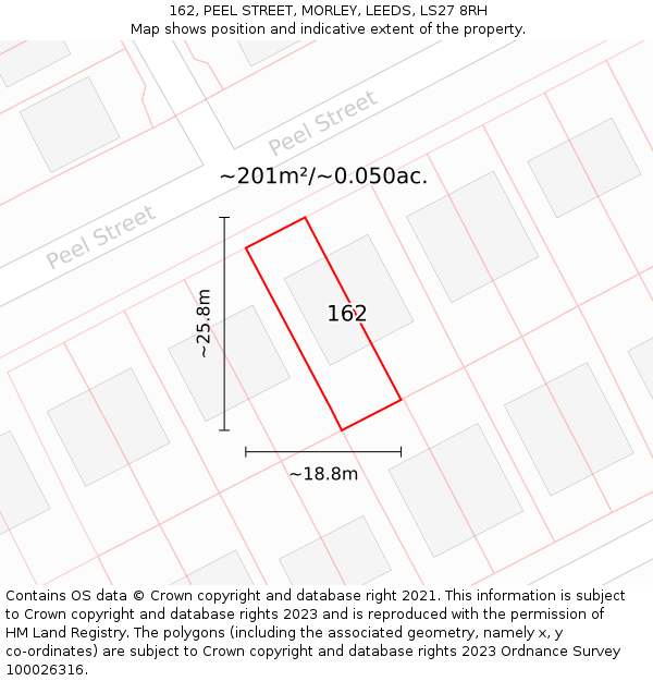 162, PEEL STREET, MORLEY, LEEDS, LS27 8RH: Plot and title map