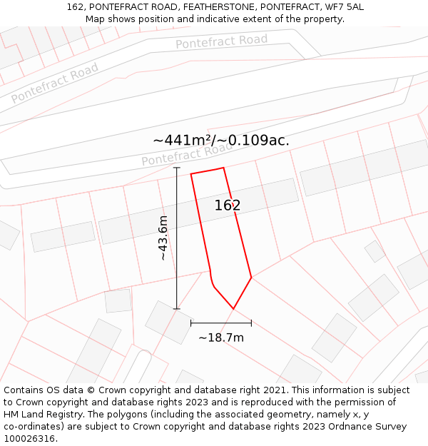 162, PONTEFRACT ROAD, FEATHERSTONE, PONTEFRACT, WF7 5AL: Plot and title map