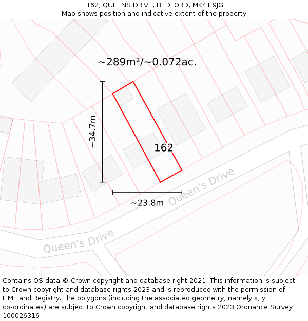 162, QUEENS DRIVE, BEDFORD, MK41 9JG: Plot and title map