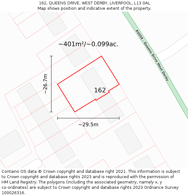 162, QUEENS DRIVE, WEST DERBY, LIVERPOOL, L13 0AL: Plot and title map