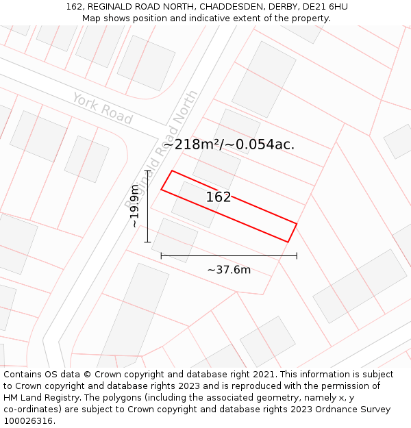 162, REGINALD ROAD NORTH, CHADDESDEN, DERBY, DE21 6HU: Plot and title map