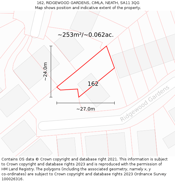 162, RIDGEWOOD GARDENS, CIMLA, NEATH, SA11 3QG: Plot and title map