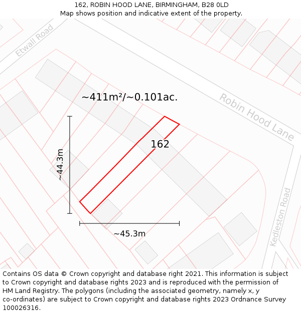 162, ROBIN HOOD LANE, BIRMINGHAM, B28 0LD: Plot and title map