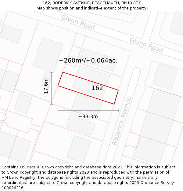 162, RODERICK AVENUE, PEACEHAVEN, BN10 8BX: Plot and title map