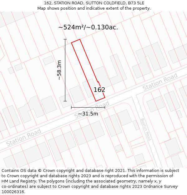 162, STATION ROAD, SUTTON COLDFIELD, B73 5LE: Plot and title map