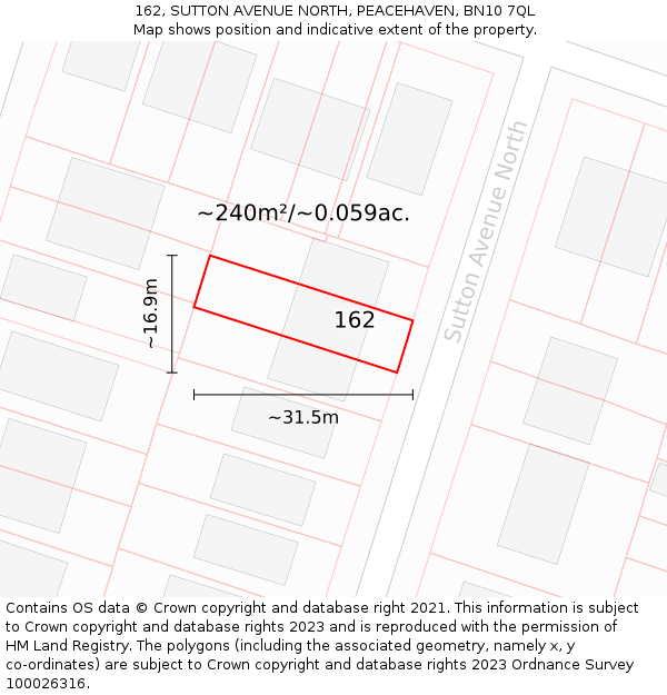 162, SUTTON AVENUE NORTH, PEACEHAVEN, BN10 7QL: Plot and title map