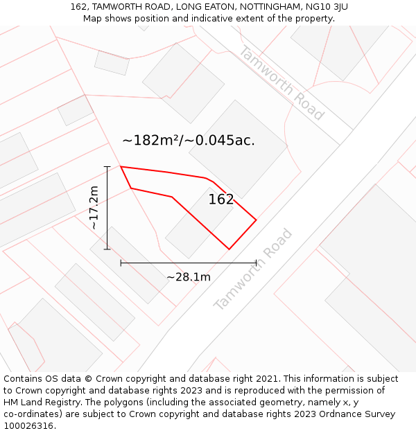 162, TAMWORTH ROAD, LONG EATON, NOTTINGHAM, NG10 3JU: Plot and title map