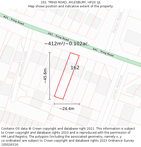 162, TRING ROAD, AYLESBURY, HP20 1JL: Plot and title map