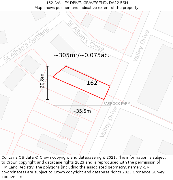162, VALLEY DRIVE, GRAVESEND, DA12 5SH: Plot and title map