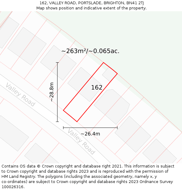 162, VALLEY ROAD, PORTSLADE, BRIGHTON, BN41 2TJ: Plot and title map