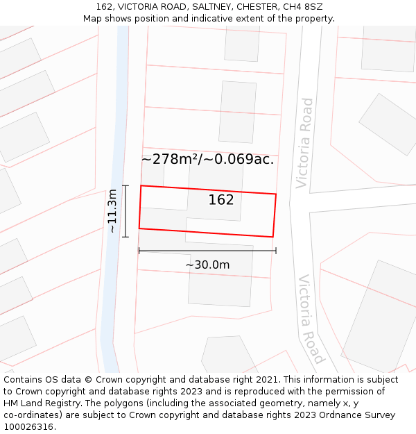 162, VICTORIA ROAD, SALTNEY, CHESTER, CH4 8SZ: Plot and title map