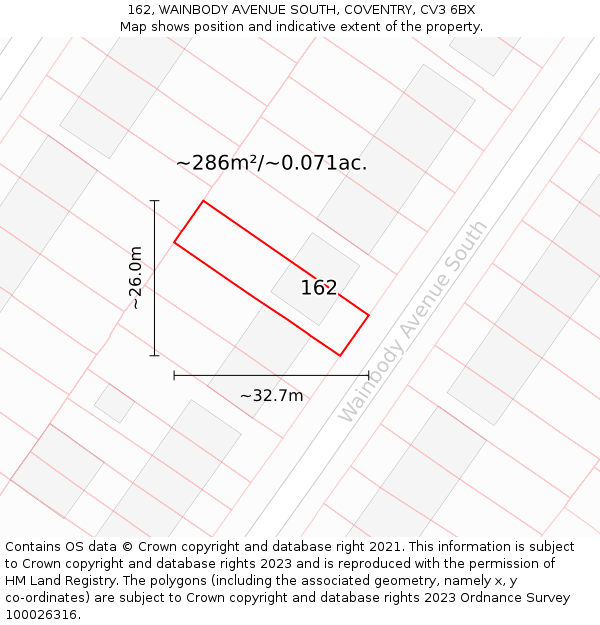 162, WAINBODY AVENUE SOUTH, COVENTRY, CV3 6BX: Plot and title map