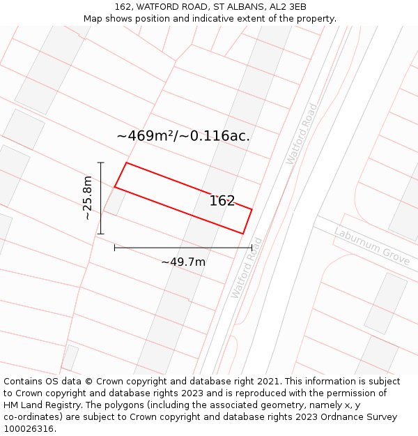 162, WATFORD ROAD, ST ALBANS, AL2 3EB: Plot and title map