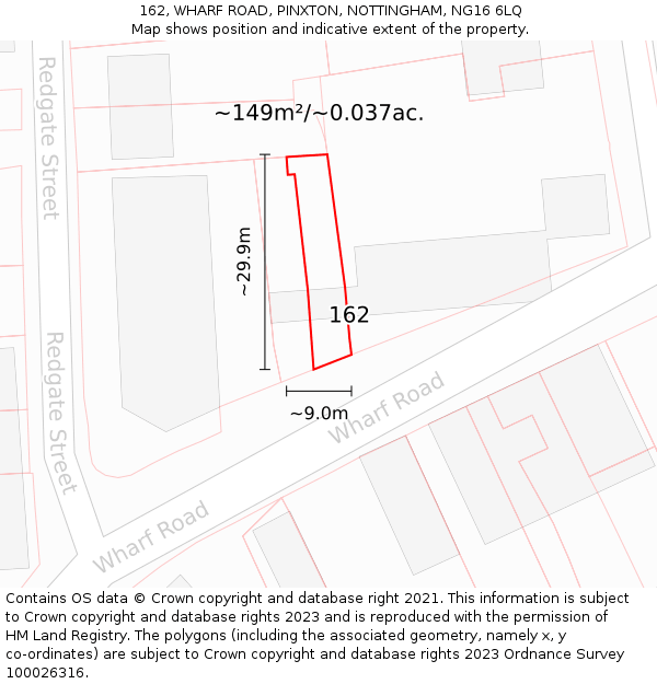 162, WHARF ROAD, PINXTON, NOTTINGHAM, NG16 6LQ: Plot and title map