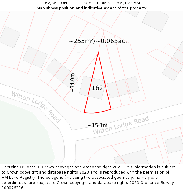 162, WITTON LODGE ROAD, BIRMINGHAM, B23 5AP: Plot and title map