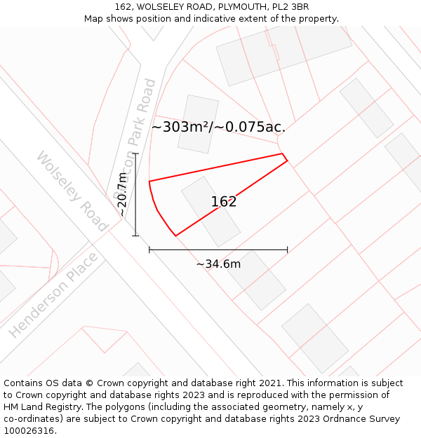 162, WOLSELEY ROAD, PLYMOUTH, PL2 3BR: Plot and title map