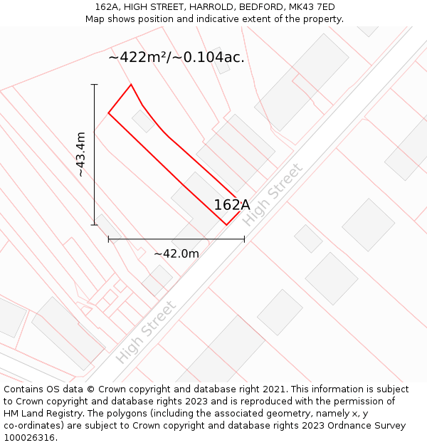 162A, HIGH STREET, HARROLD, BEDFORD, MK43 7ED: Plot and title map