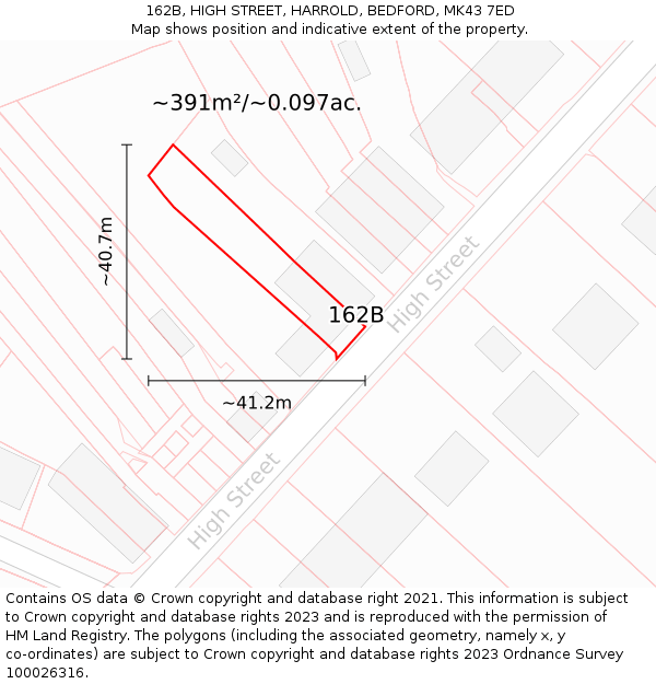 162B, HIGH STREET, HARROLD, BEDFORD, MK43 7ED: Plot and title map