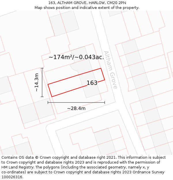 163, ALTHAM GROVE, HARLOW, CM20 2PN: Plot and title map