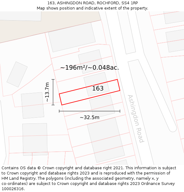 163, ASHINGDON ROAD, ROCHFORD, SS4 1RP: Plot and title map