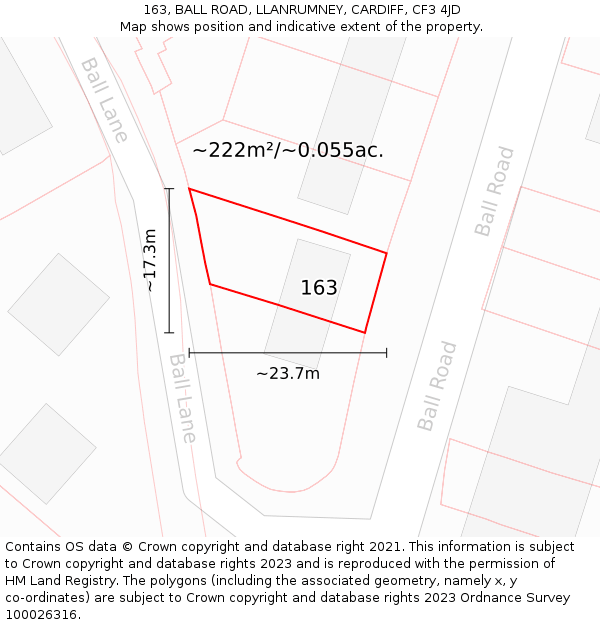 163, BALL ROAD, LLANRUMNEY, CARDIFF, CF3 4JD: Plot and title map