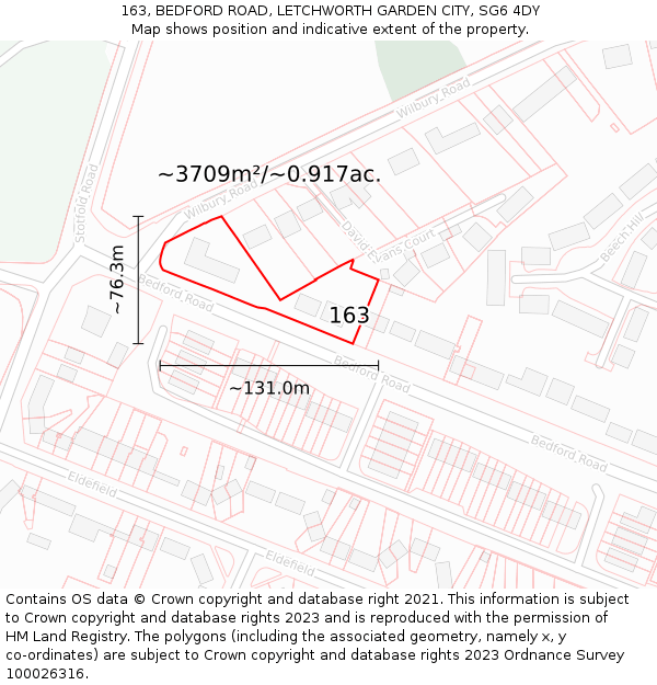 163, BEDFORD ROAD, LETCHWORTH GARDEN CITY, SG6 4DY: Plot and title map