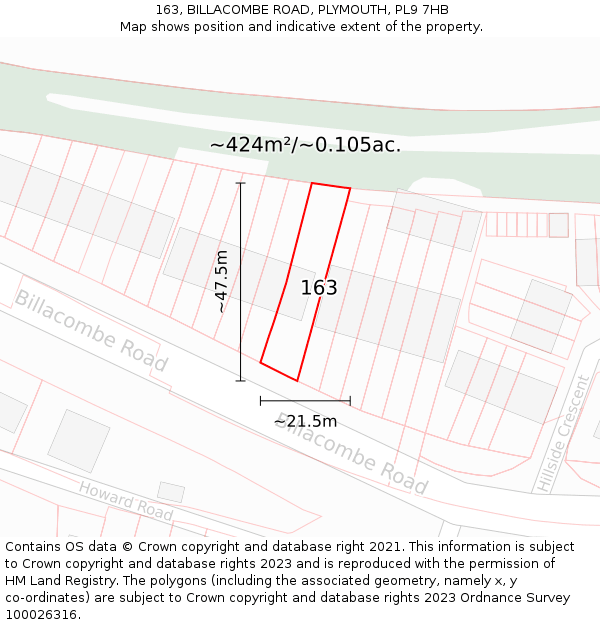 163, BILLACOMBE ROAD, PLYMOUTH, PL9 7HB: Plot and title map