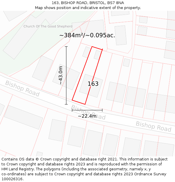 163, BISHOP ROAD, BRISTOL, BS7 8NA: Plot and title map