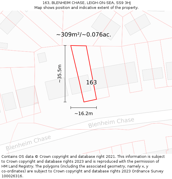 163, BLENHEIM CHASE, LEIGH-ON-SEA, SS9 3HJ: Plot and title map