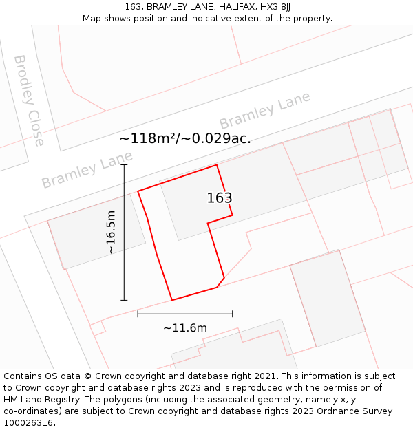 163, BRAMLEY LANE, HALIFAX, HX3 8JJ: Plot and title map